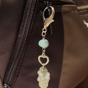 Boho white, hearts purse charm, zipper pull, key ring